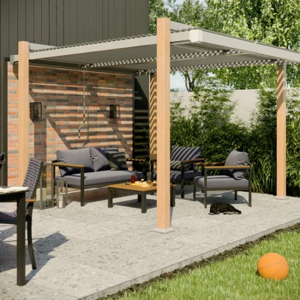 Pérgola de aluminio NATERIAL Odyssea efecto madera de 320x358 cm